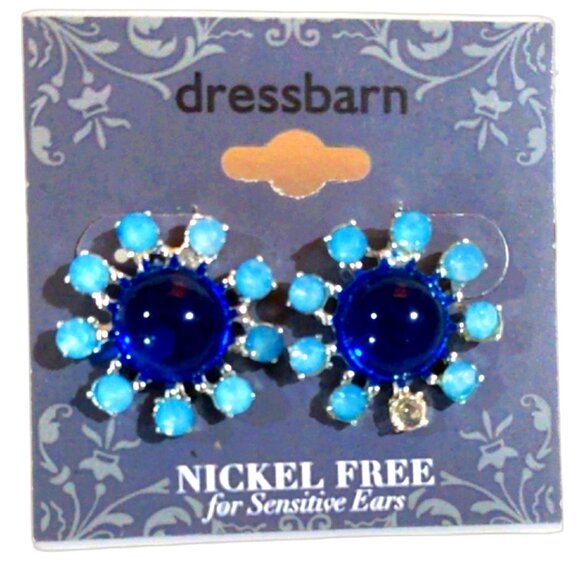 2/$30 Dressbarn Blue Flower Stud Earrings – One Missing Stone - Women Jewelry - Picture 1 of 10